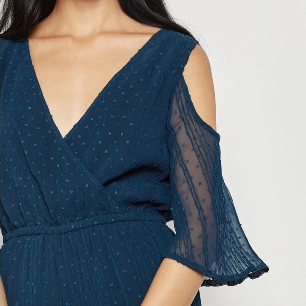 MINKPINK Turquoise Swiss Dot Cold Shoulder Jumper size S - Picture 3 of 12